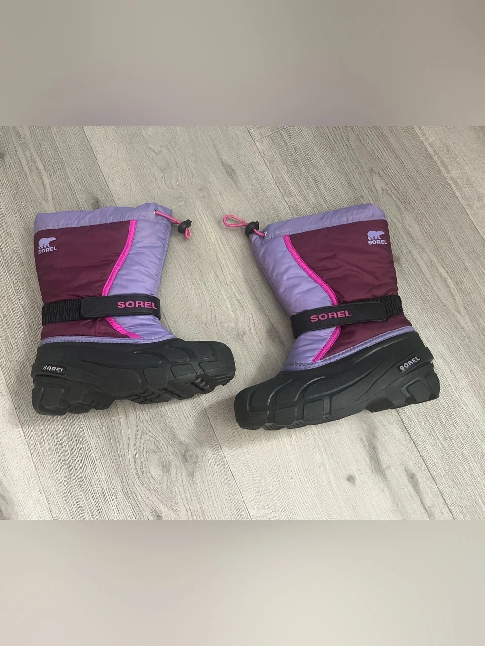 Sorel Kids Purple and Maroon Snow Boots with Black Soles